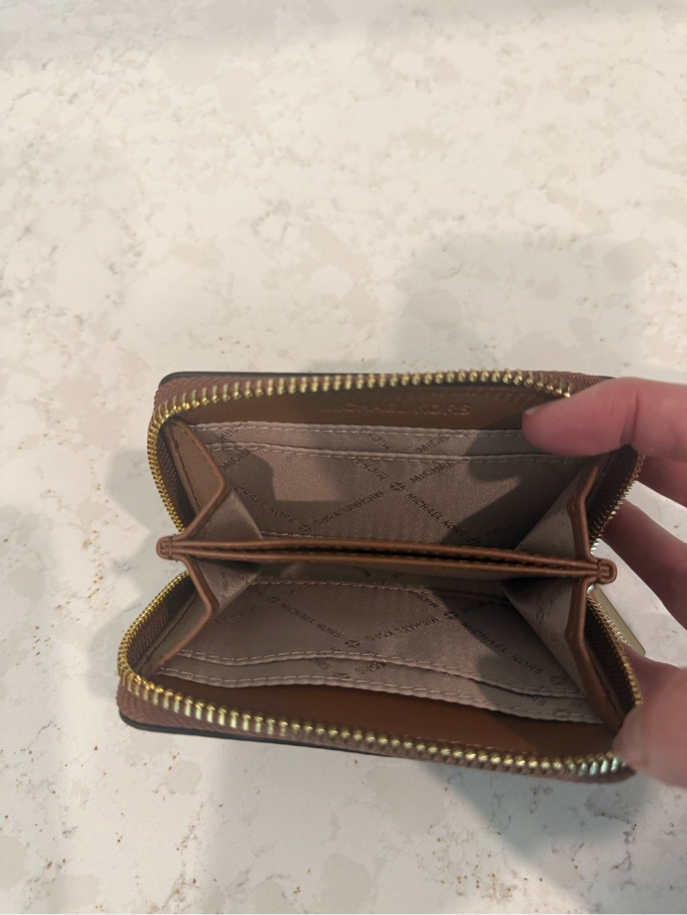 Michael Kors Brown and Tan MK Logo Zip Card Holder - Picture 3 of 3